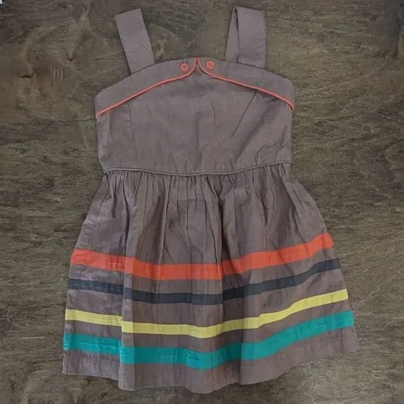 Mini Boden Girls Brown Sleeveless Striped Cotton Summer Dress Outfit Size 1.5-2Y - Picture 1 of 9